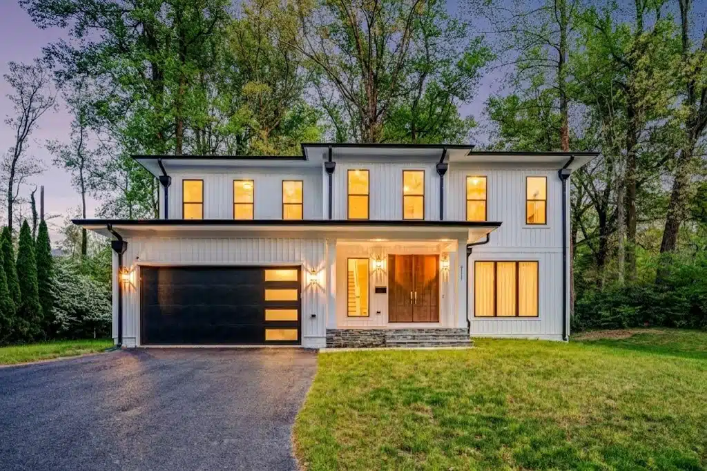 Completed builder home at twilight
